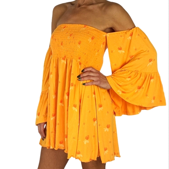 Free People Boho Dress Size Large Floral Orange - Picture 1 of 5